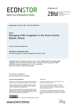 Managing Traffic Congestion in the Accra Central Market, Ghana