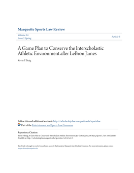 A Game Plan to Conserve the Interscholastic Athletic Environment After Lebron James Kevin P