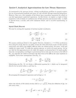 Session 6:Analytical Approximations for Low Thrust Maneuvers