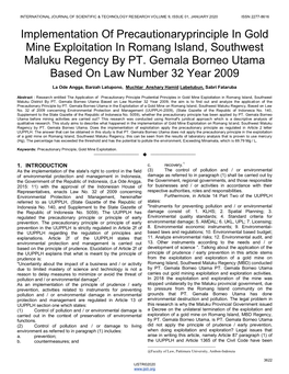 Implementation of Precautionaryprinciple in Gold Mine Exploitation in Romang Island, Southwest Maluku Regency by PT