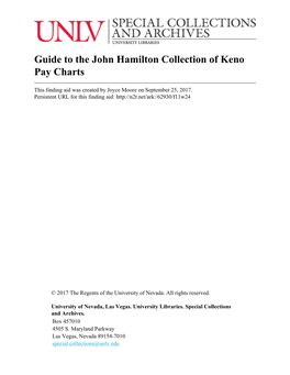 Guide to the John Hamilton Collection of Keno Pay Charts
