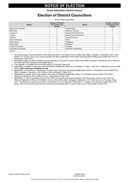 NOTICE of ELECTION Election of District Councillors