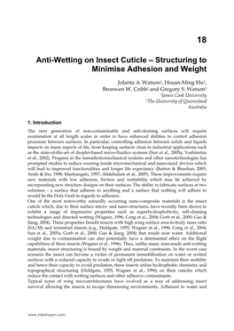 Anti-Wetting on Insect Cuticle – Structuring to Minimise Adhesion and Weight