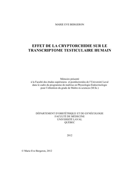 Effet De La Cryptorchidie Sur Le Transcriptome Testiculaire Humain