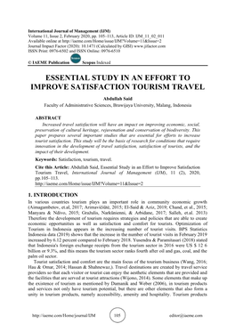 Essential Study in an Effort to Improve Satisfaction Tourism Travel