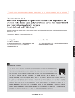 Molecular Insight Into the Genesis of Ranked Caste Populations Of