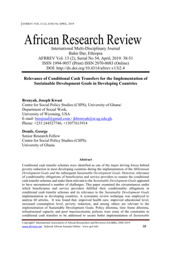 International Multi-Disciplinary Journal Bahir Dar, Ethiopia AFRREV Vol. 13