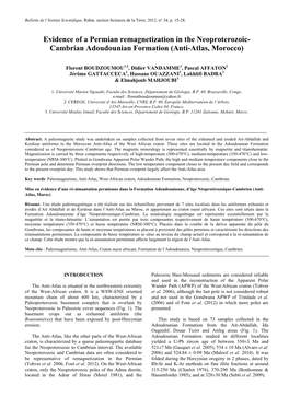 Evidence of a Permian Remagnetization in the Neoproterozoic- Cambrian Adoudounian Formation (Anti-Atlas, Morocco)