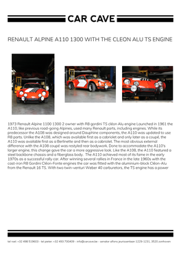 Renault Alpine A110 1300 with the Cleon Alu Ts Engine