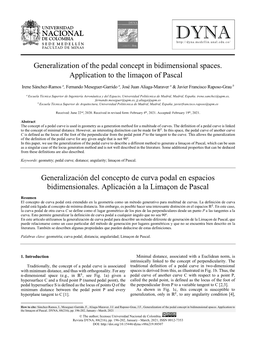 Generalization of the Pedal Concept in Bidimensional Spaces. Application to the Limaçon of Pascal• Generalización Del Concep