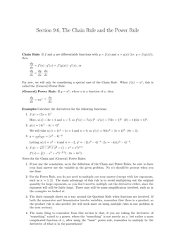 Section 9.6, the Chain Rule and the Power Rule