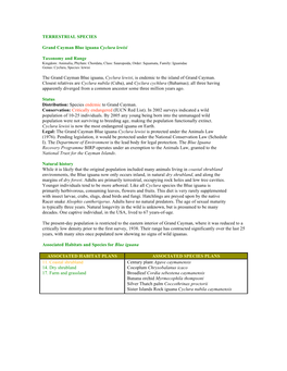 TERRESTRIAL SPECIES Grand Cayman Blue Iguana Cyclura Lewisi Taxonomy and Range the Grand Cayman Blue Iguana, Cyclura Lewisi, Is