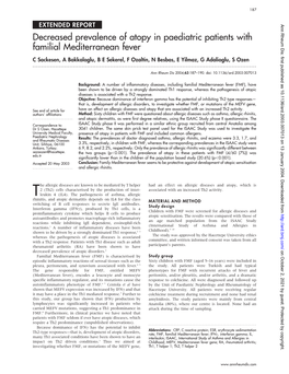 Decreased Prevalence of Atopy in Paediatric Patients with Familial