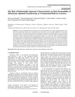 The Role of Deformable Liposome Characteristics on Skin Permeability of Meloxicam: Optimal Transfersome As Transdermal Delivery Carriers