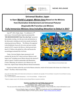 Fully Immersive Minions Area Including Attraction to Debut in 2017