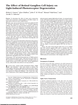 The Effect of Retinal Ganglion Cell Injury on Light-Induced Photoreceptor Degeneration