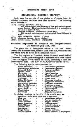 BIOLOGICAL SECTION REPORT. Again Very Few Records of New Plants Or of Plants Found' in Hitherto Uncovered Localities Have Been Received