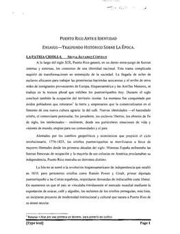 PUERTO RICO ARTE E IDENTIDAD ENSAYOS-TRASFONDO HISTORICO SOBRE LA Epoca