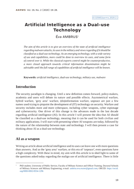 Artificial Intelligence As a Dual-Use Technology Éva AMBRUS1