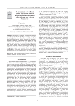 Measurement of Southern Brown Bandicoot (Isoodon Obesulus) Body Temperature Using Internal and External Telemeters