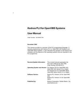 Kednos PL/I for Openvms Systems User Manual