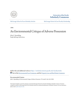 An Environmental Critique of Adverse Possession John G