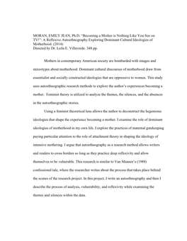 “Becoming a Mother Is Nothing Like You See on TV!”: a Reflexive Autoethnography Exploring Dominant Cultural Ideologies of Motherhood