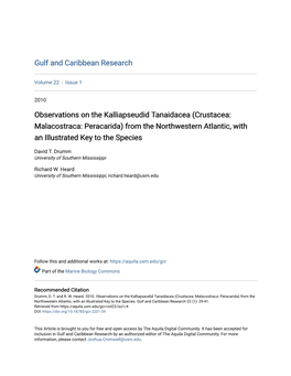 Observations on the Kalliapseudid Tanaidacea (Crustacea: Malacostraca: Peracarida) from the Northwestern Atlantic, with an Illustrated Key to the Species