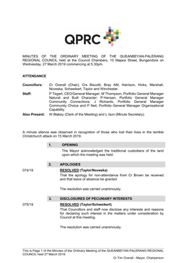 Minutes of Ordinary Meeting of Council