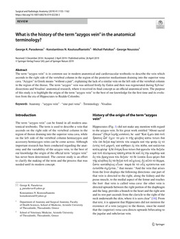 What Is the History of the Term “Azygos Vein” in the Anatomical Terminology?