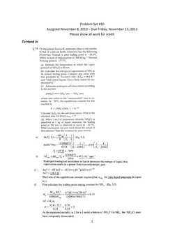 Problem Set #10 Assigned November 8, 2013 – Due Friday, November 15, 2013 Please Show All Work for Credit