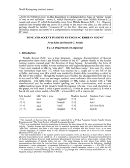 South Kyengsang Nominal Accent 1 a NOTE ON