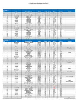 Cruise Ship Schedule 2017/2018