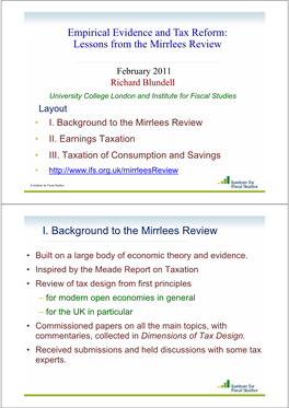 Empirical Evidence and Tax Reform: Lessons from the Mirrlees Review I