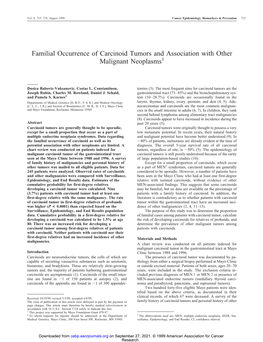 Familial Occurrence of Carcinoid Tumors and Association with Other Malignant Neoplasms1