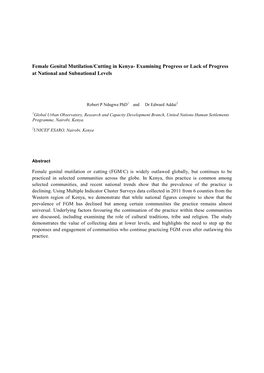 Female Genital Mutilation/Cutting in Kenya- Examining Progress Or Lack of Progress at National and Subnational Levels