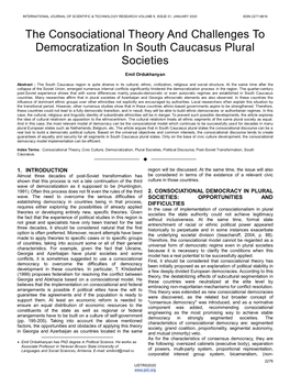 The Consociational Theory and Challenges to Democratization in South Caucasus Plural Societies