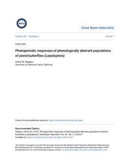 Photoperiodic Responses of Phenologically Aberrant Populations of Pierid Butterflies (Lepidoptera)