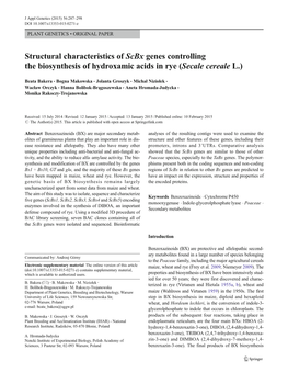 Structural Characteristics of Scbx Genes Controlling the Biosynthesis of Hydroxamic Acids in Rye (Secale Cereale L.)