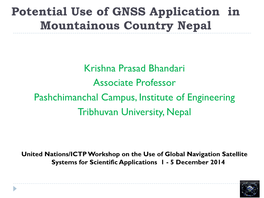Potential Use of GNSS Application in Mountainous Country Nepal