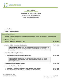 Board Meeting Comprehensive Agenda November 12, 2015 – 9:00 – Noon