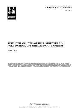 DNV Classification Note 31.2 Strength Analysis of Hull Structure in Roll