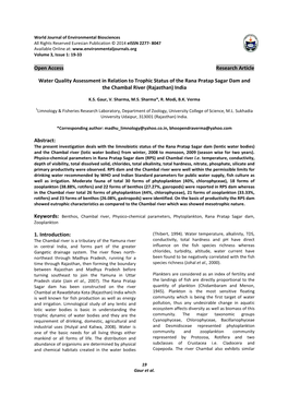 Open Access Research Article Water Quality Assessment in Relation To