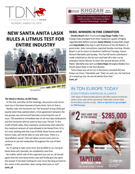 New Santa Anita Lasix Rules a Litmus Test for Entire