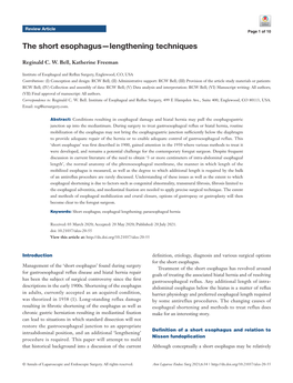 The Short Esophagus—Lengthening Techniques