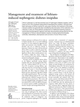 Management and Treatment of Lithium-Induced Nephrogenic Diabetes Insipidus