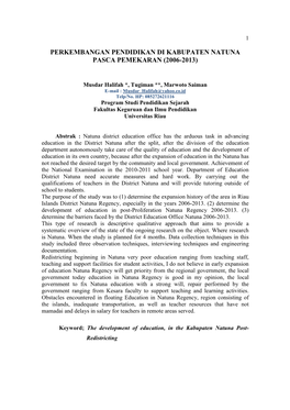 Perkembangan Pendidikan Di Kabupaten Natuna Pasca Pemekaran (2006-2013)
