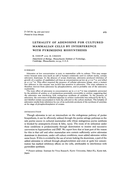 Lethality of Adenosine for Cultured Mammalian Cells by Interference with Pyrimidine Biosynthesis