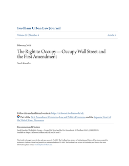 The Right to Occupyâ•Floccupy Wall Street and the First Amendment