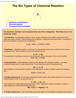 The Six Types of Chemical Reaction